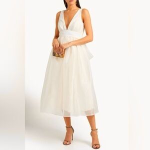 SACHIN & BABI BHLDN Carmina Bow Embellished Organza Midi Dress NEW Size 10 Ivory